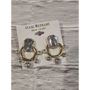 Isaac Mizrahi 1in Gold And Rhinestone, Stud Closure Earrings, NWOT, Never Worn